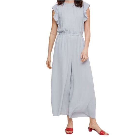 Aritzia Wilfred fleurette ruffle sleeve jumpsuit cropped wide leg gray M
